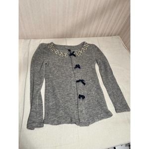 Womens Gray Long Sleeve Beaded Sweater Size Small Knitted